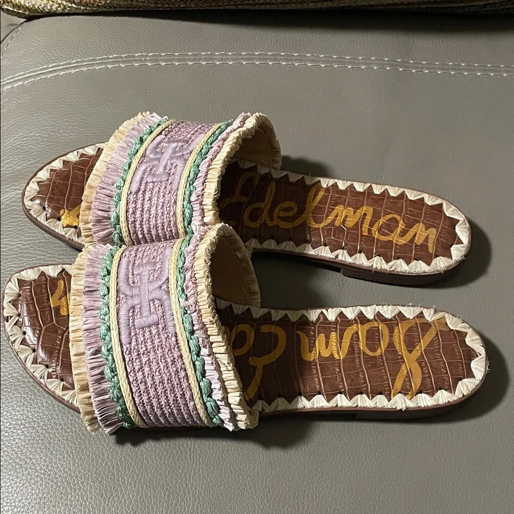 Sam Edelman Georgia Women's Lilac Raffia Slide Sandals - Picture 6 of 10